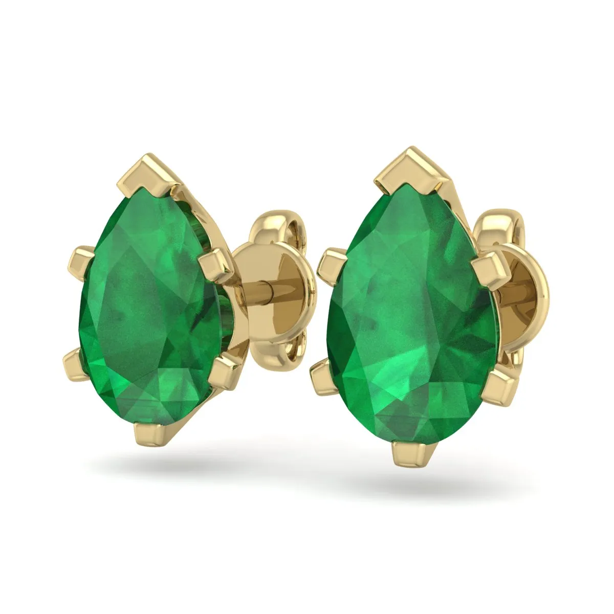 1 1/2 Carat Pear Shape Emerald Stud Earrings In 14K Yellow Gold Over Sterling Silver