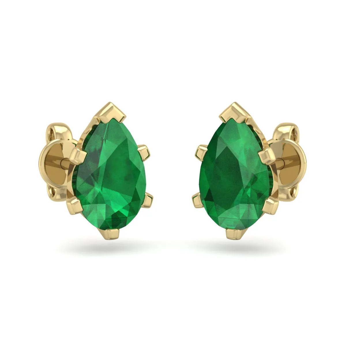 1 1/2 Carat Pear Shape Emerald Stud Earrings In 14K Yellow Gold Over Sterling Silver