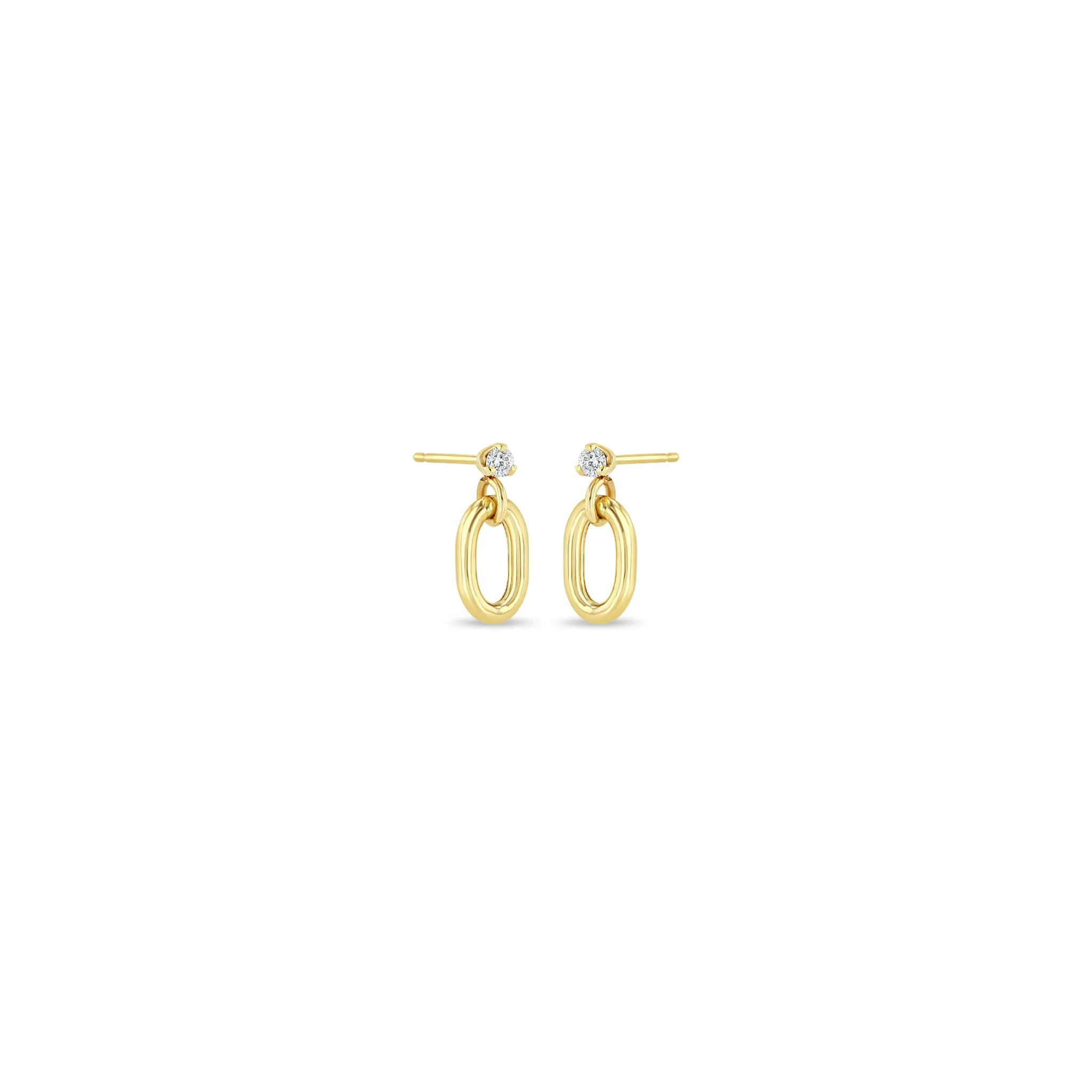 14k Prong Diamond with Single XXL Square Oval Link Earrings