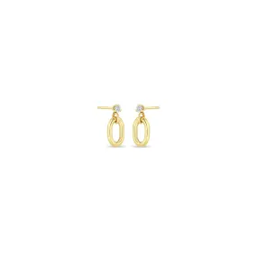 14k Prong Diamond with Single XXL Square Oval Link Earrings