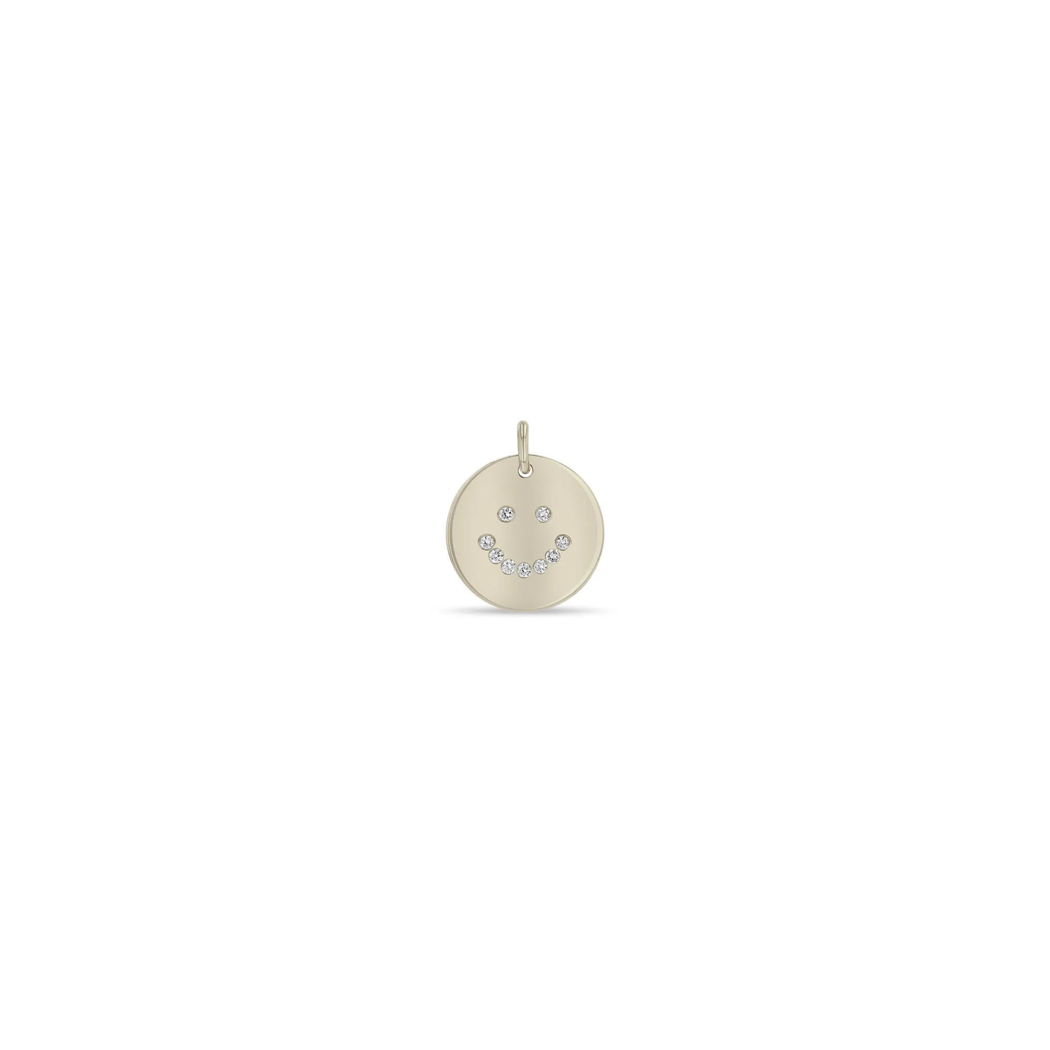 14k Single Diamond Smiley Face Disc Charm Pendant