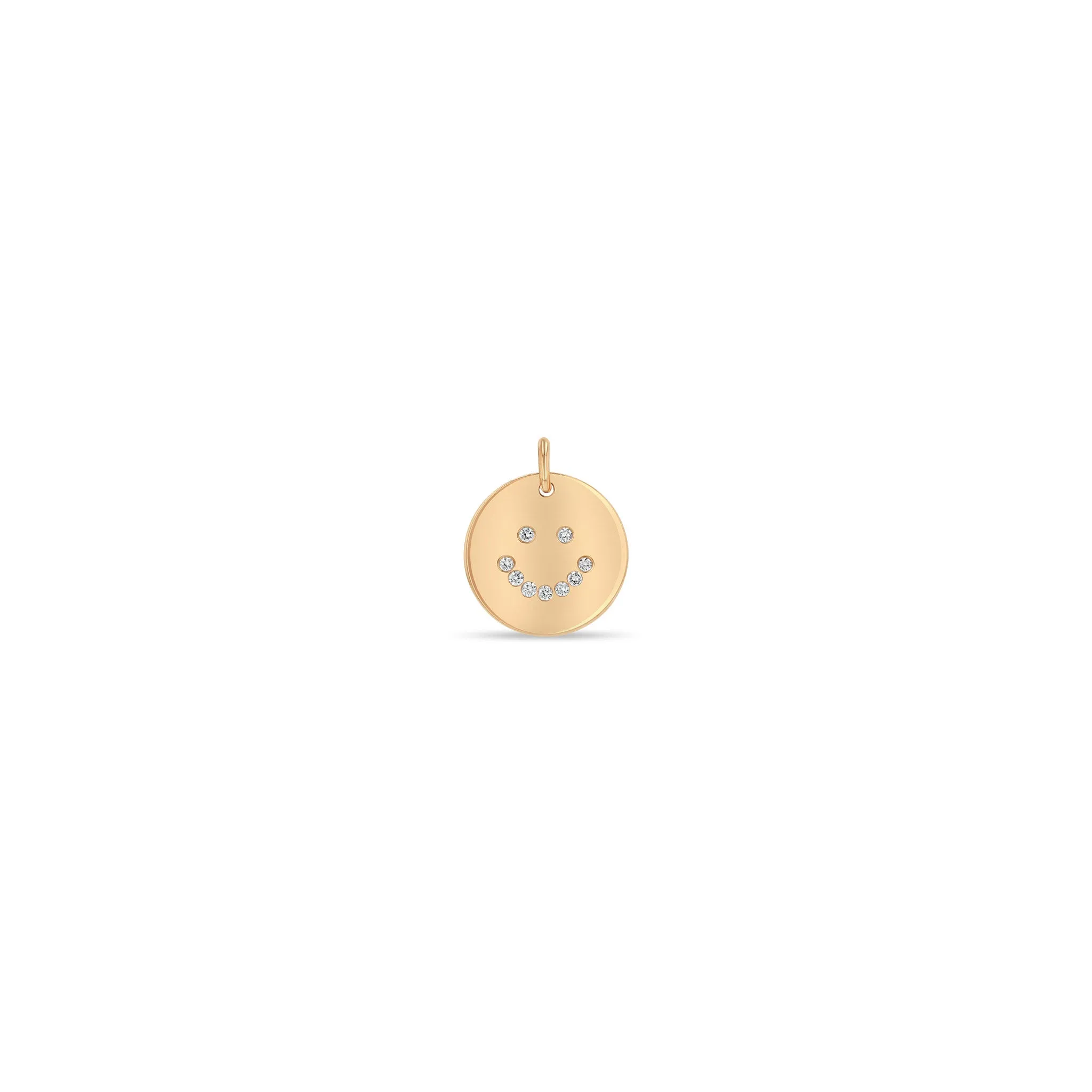 14k Single Diamond Smiley Face Disc Charm Pendant