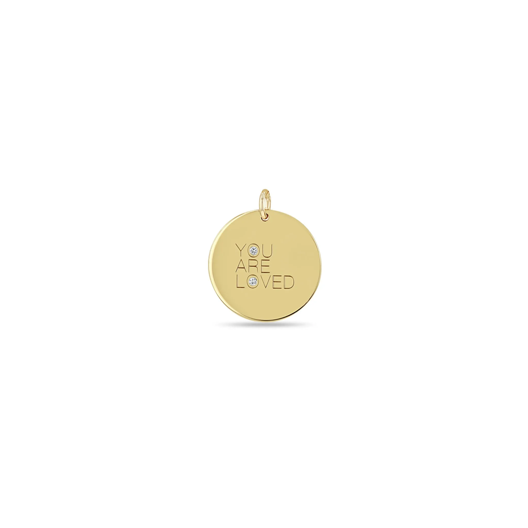 14k Single Medium YOU ARE LOVED with Diamonds Disc Charm