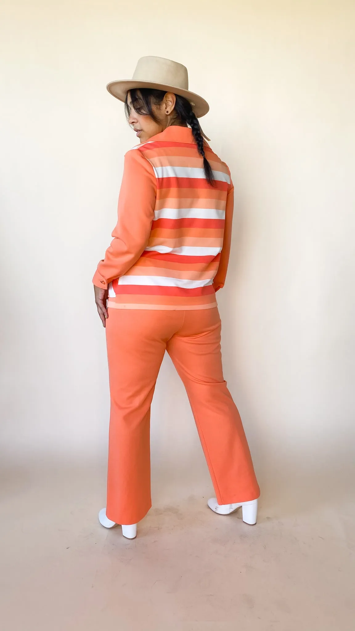 1970s Striped Creamsicle Leisure Suit, sz. XL