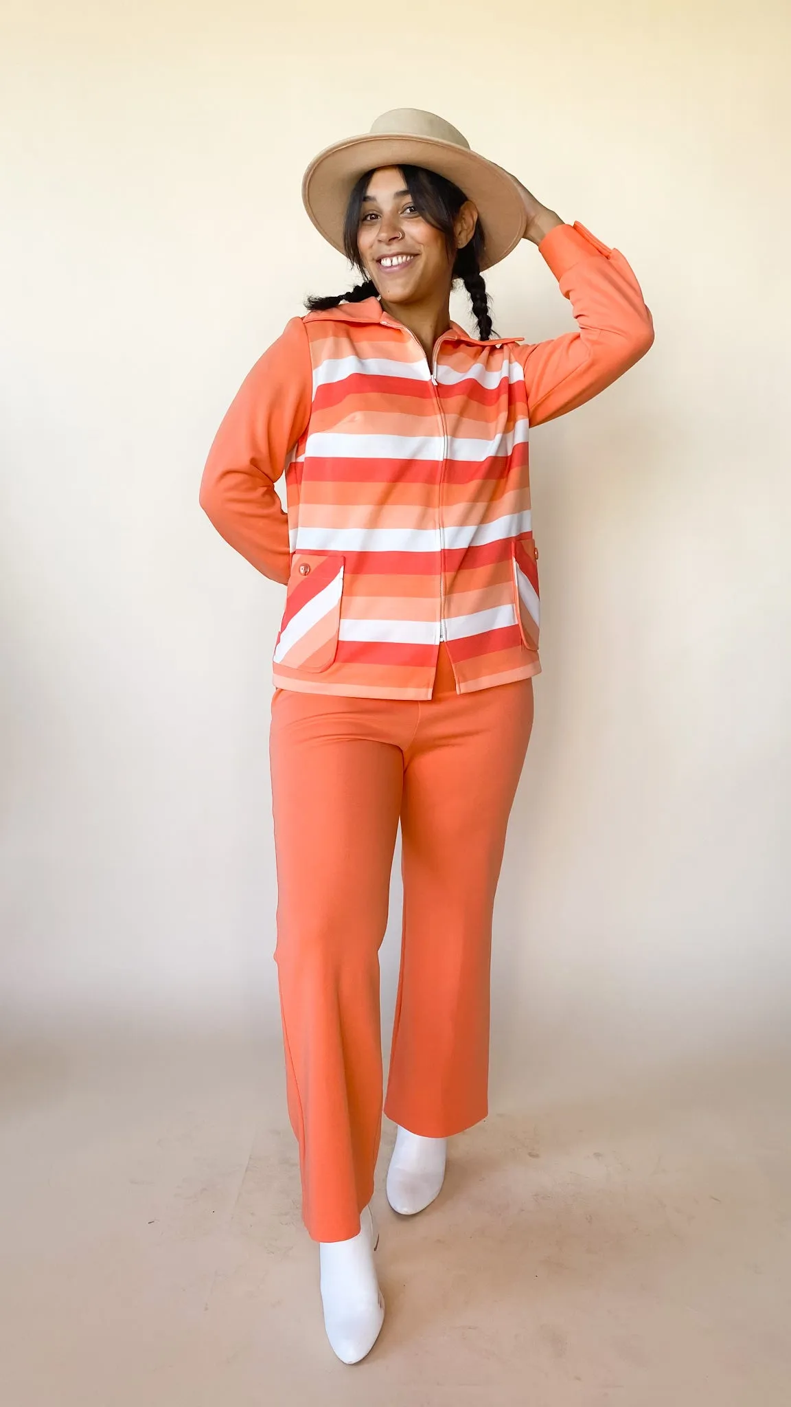 1970s Striped Creamsicle Leisure Suit, sz. XL