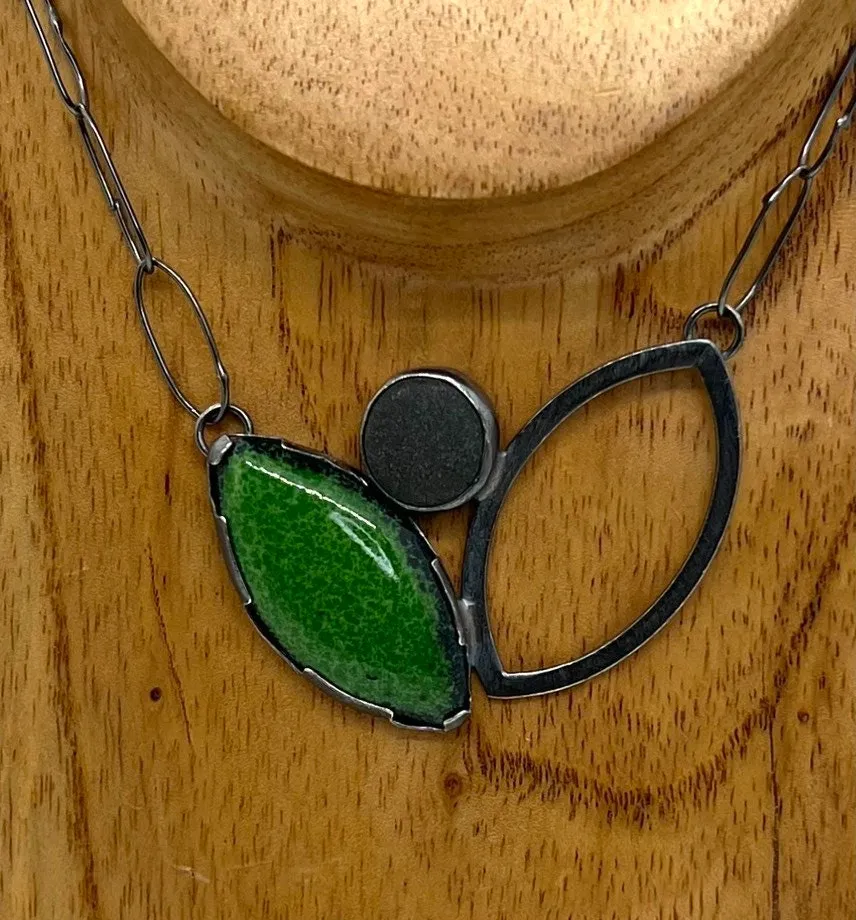 2 Leaf Rock and Enamel Necklace