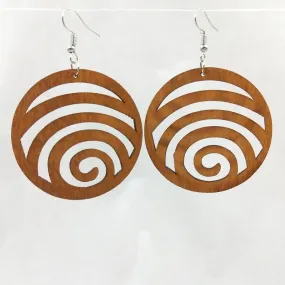 African Print Earrings | Brown round line wooden earrings