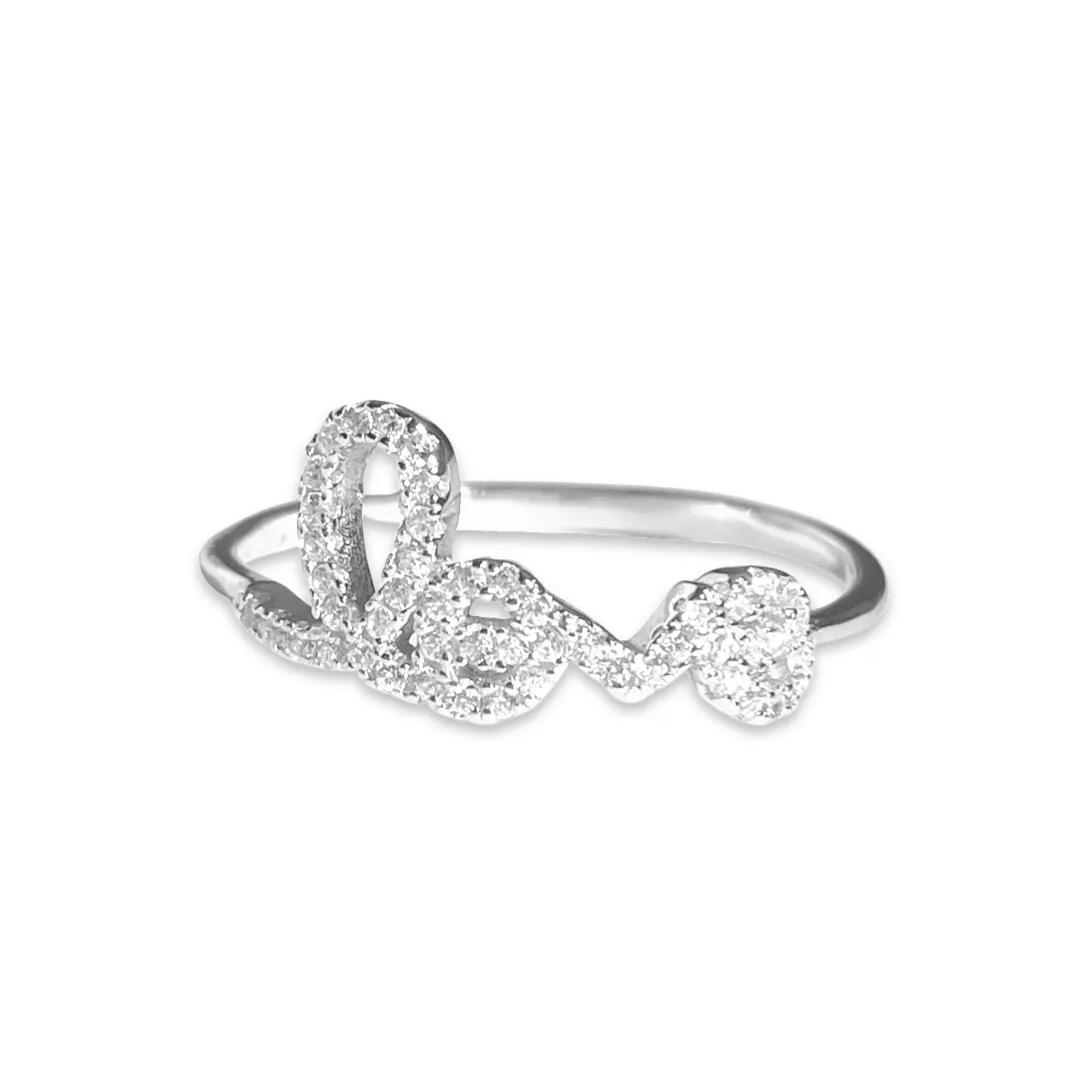 Amore Love Cursive Script Pave Ring