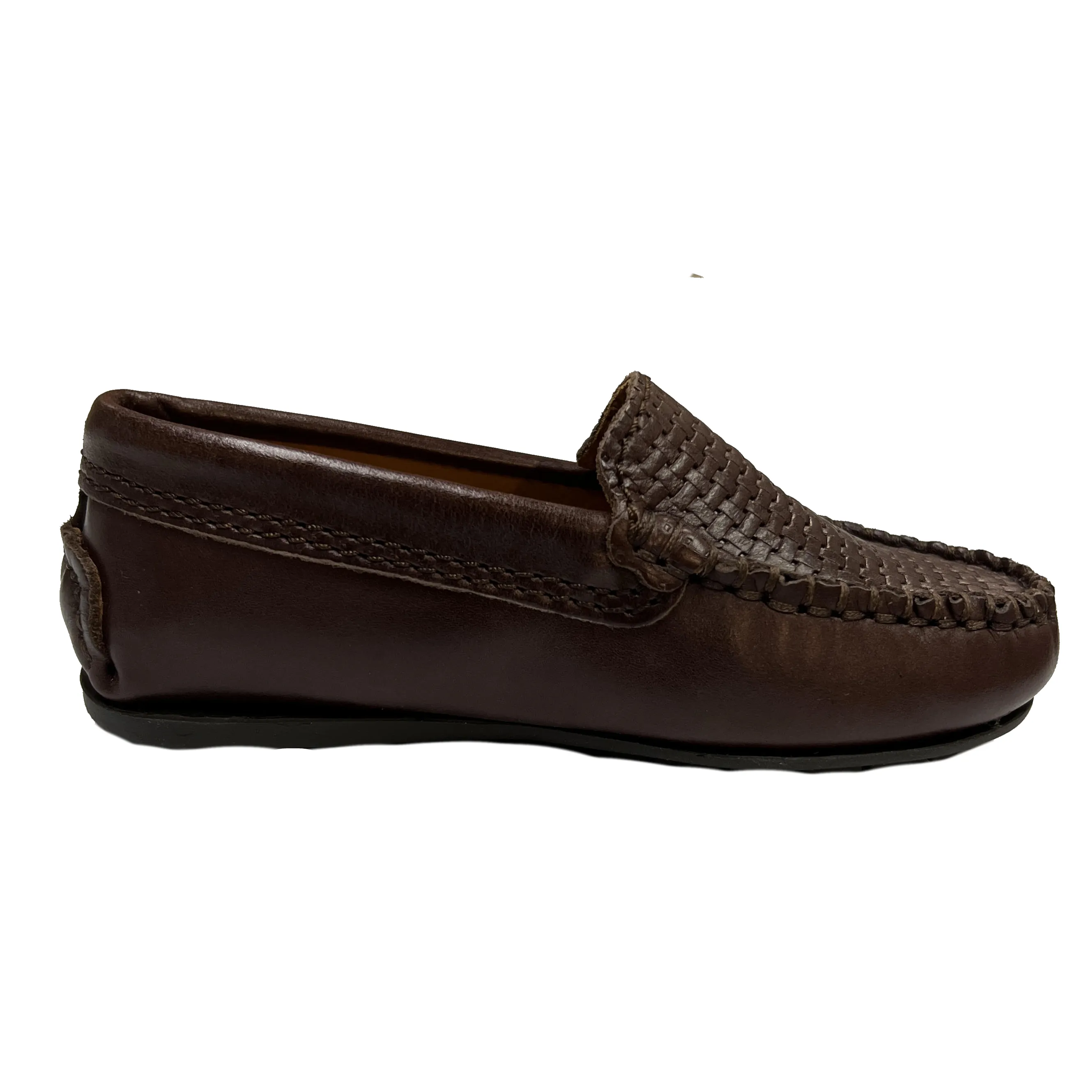 Atlanta Mocassin Boy's and Girl's Embossed Vamp Leather Loafers, Brown 929