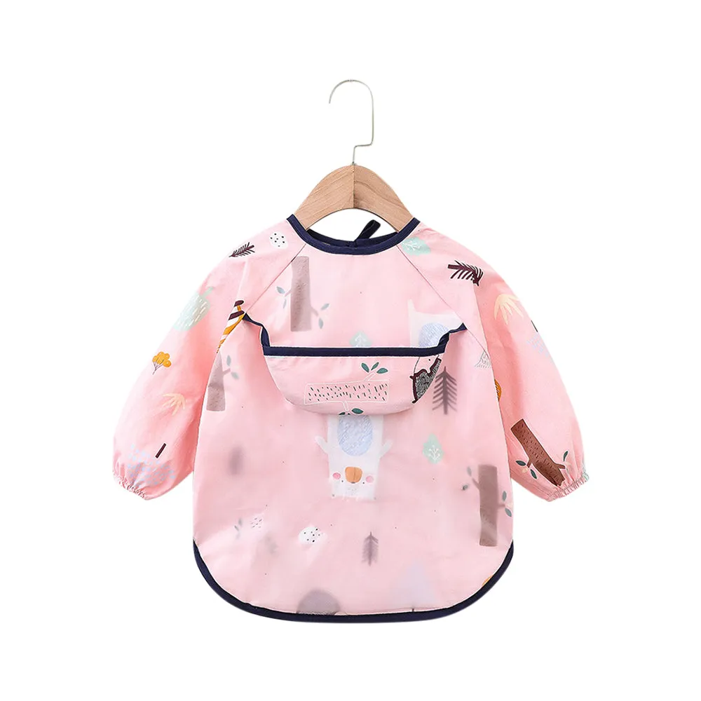 Baby Long Sleeve Apron Smock Bib Pink Woodlands