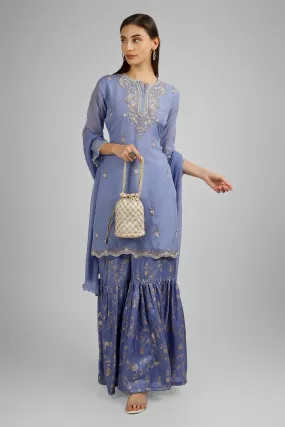 Banarasi Gharara with Organza Short Shirt and Chiffon Dupatta