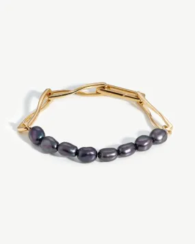 Baroque Pearl Twisted Link Bracelet | 18ct Gold Plated/Grey Pearl