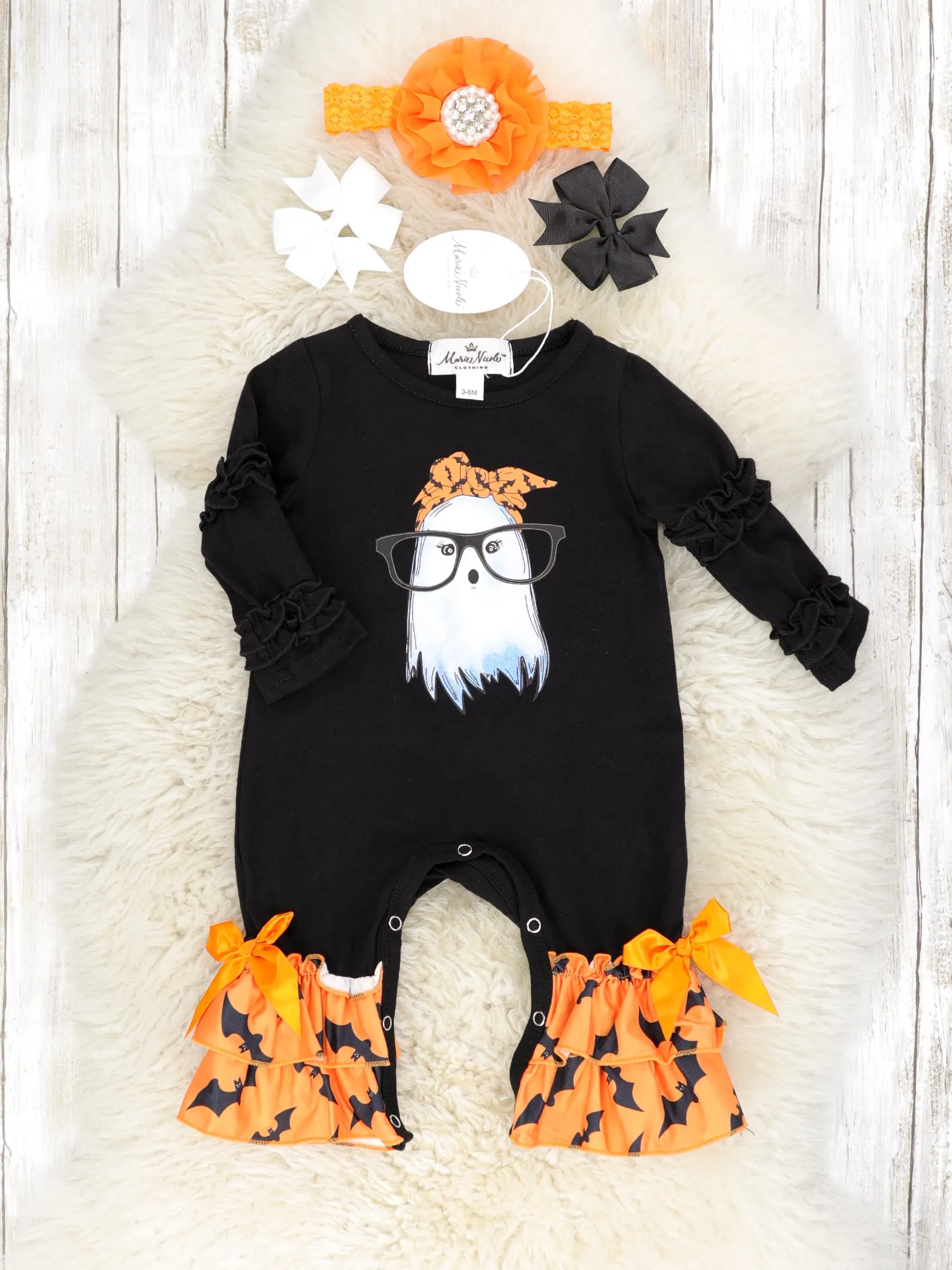 Bat Bandana Ghost Ruffle Romper