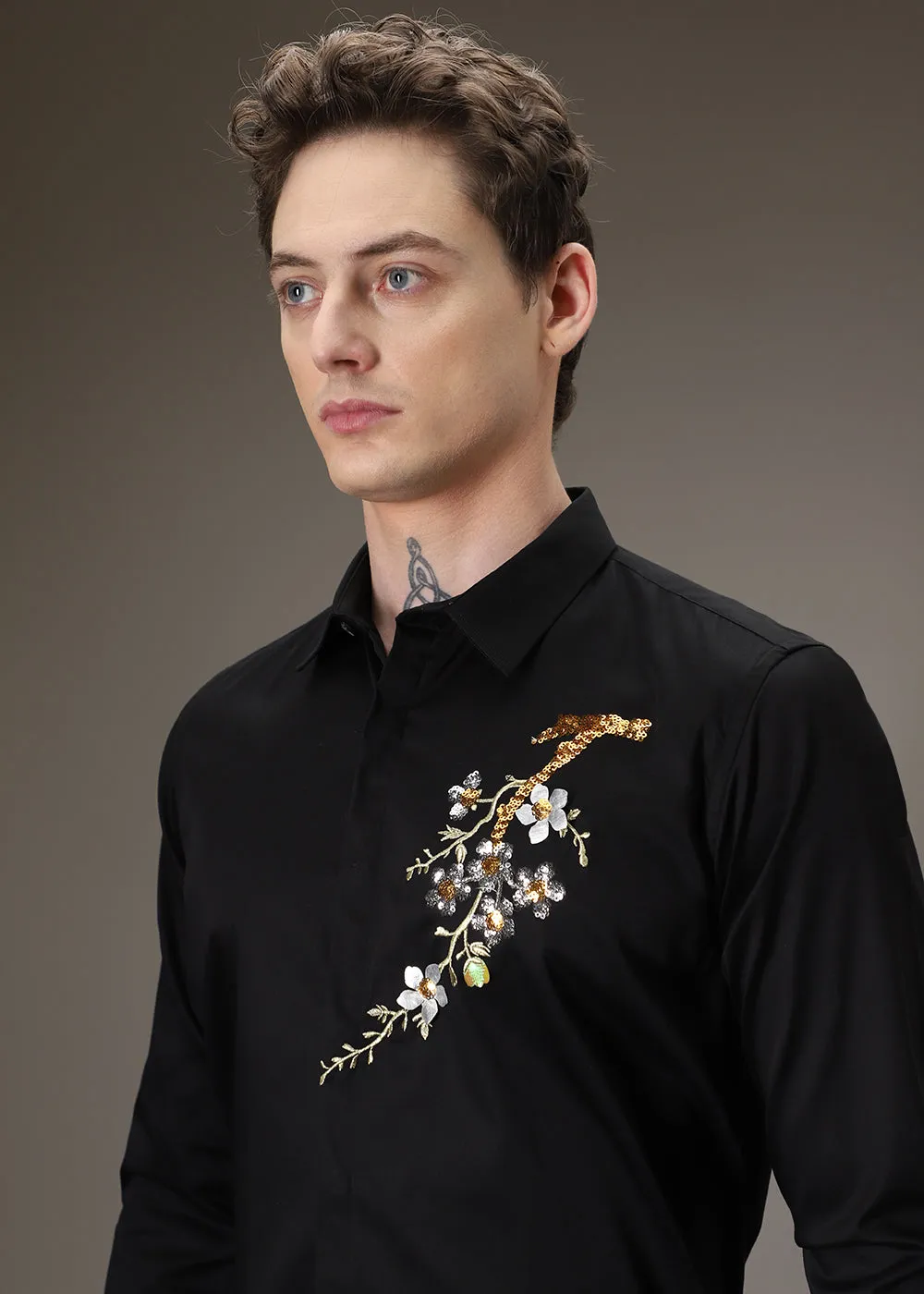 Black Blossom Sequence Designer Shirt