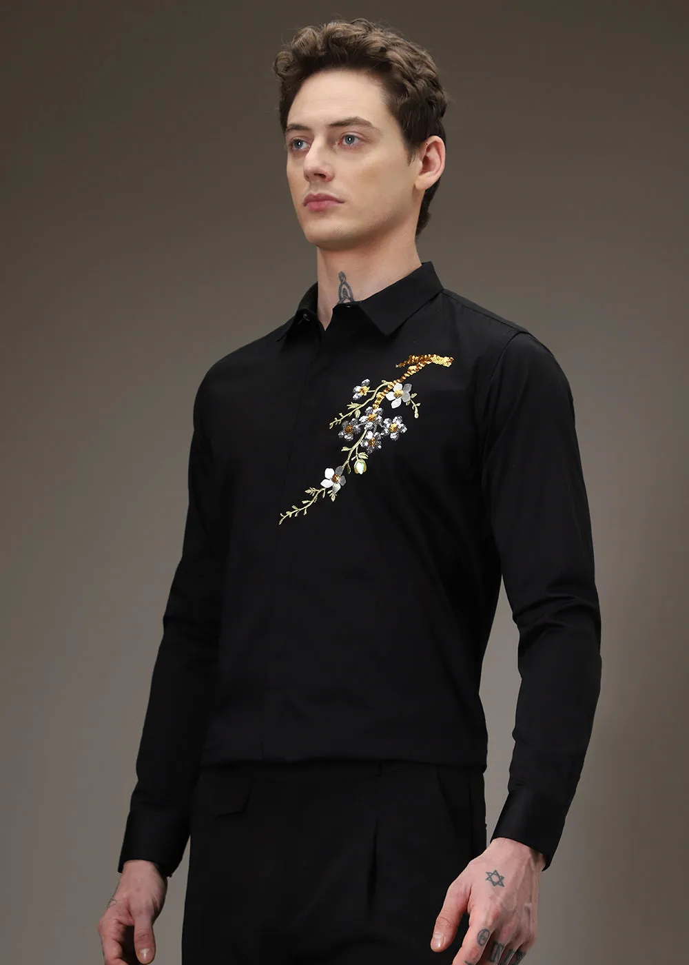 Black Blossom Sequence Designer Shirt