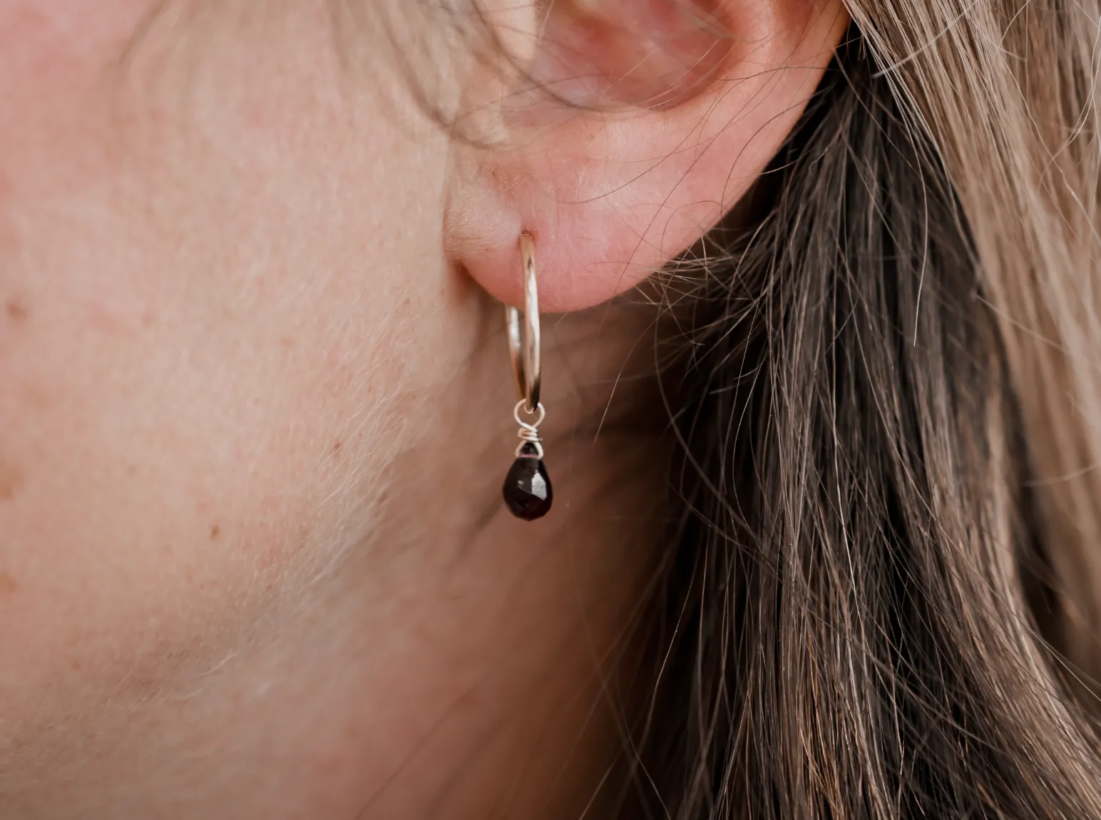 Bohemian Birthstone - January - Garnet Hoops