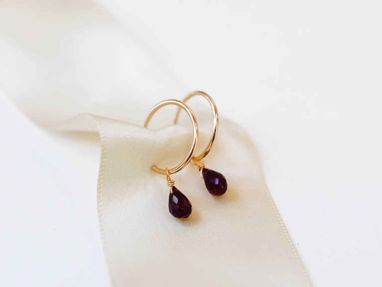 Bohemian Birthstone - January - Garnet Hoops