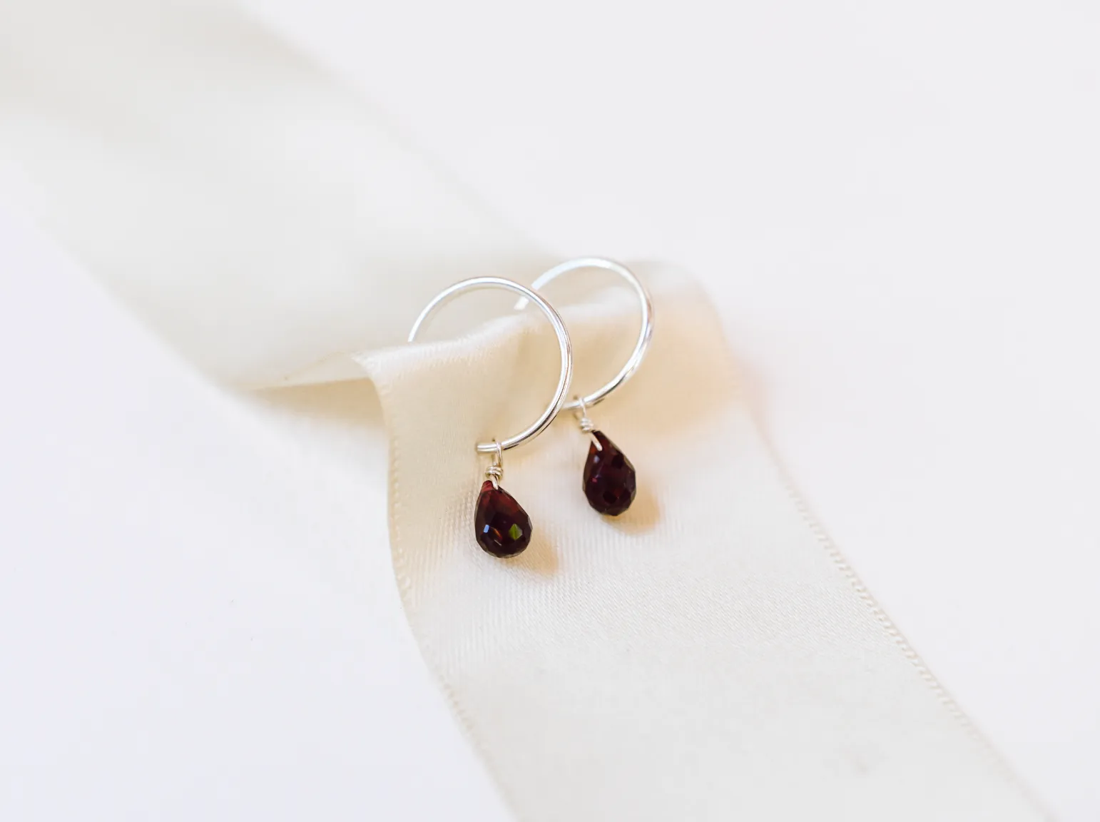 Bohemian Birthstone - January - Garnet Hoops