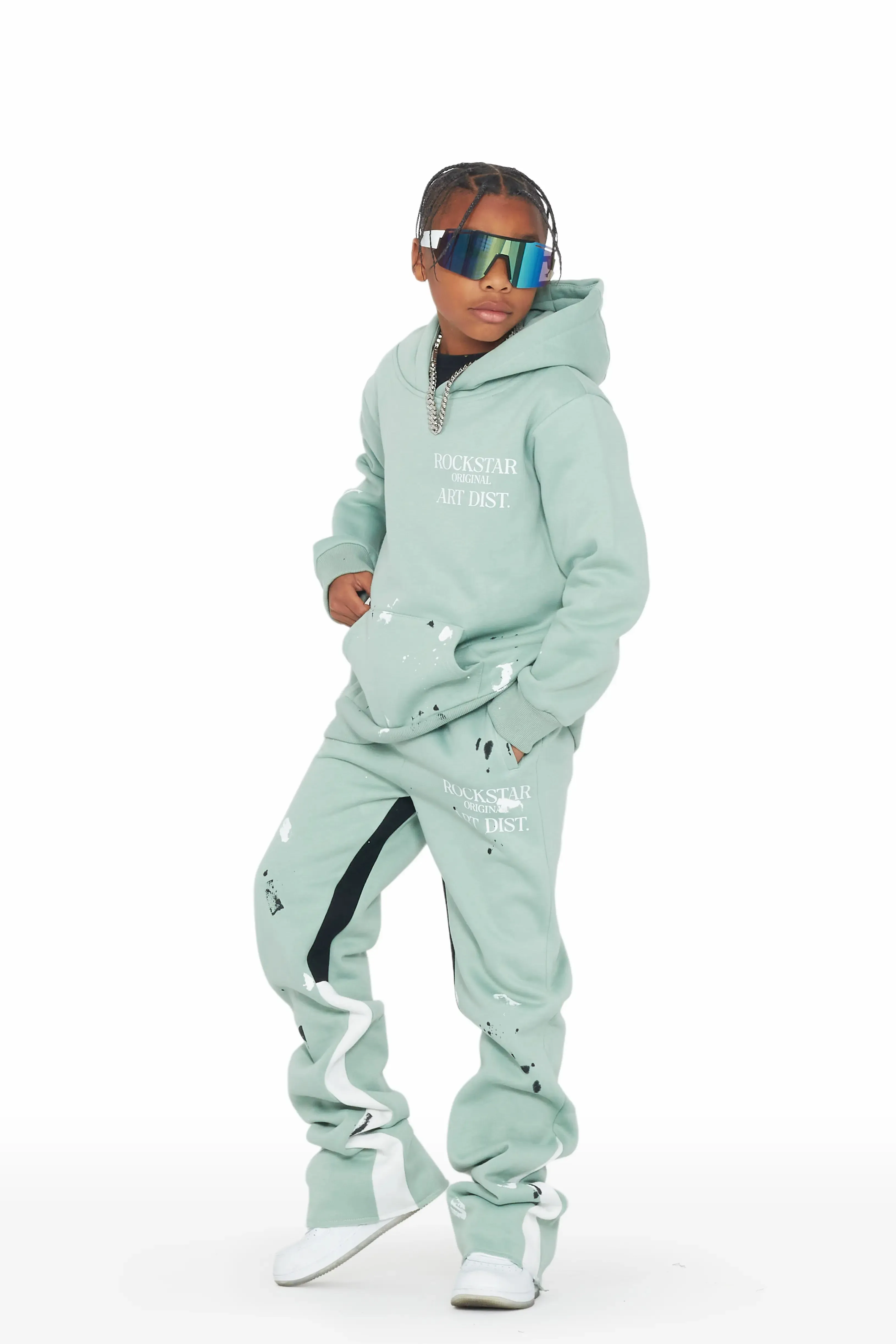 Boys Jaco Olive Hoodie Stacked Flare Track Set