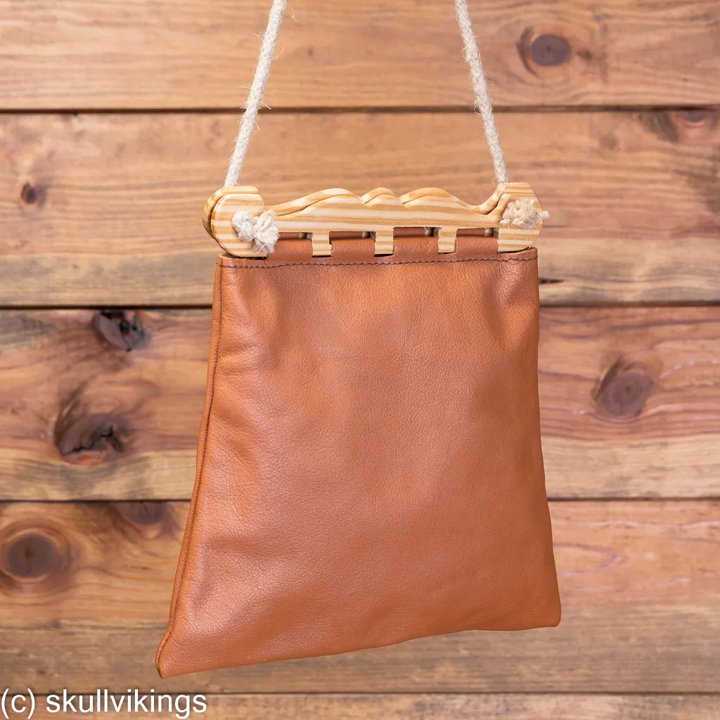 Brown Hedeby Viking Handbag with wood handles