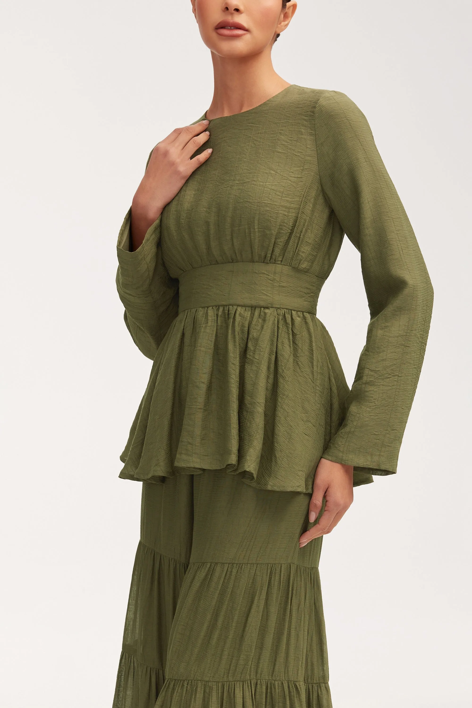 Bushra Flare Sleeve Top - Olive