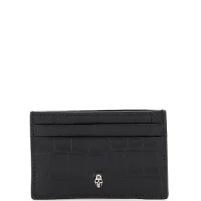 Card Holder, Croc Black/Silver