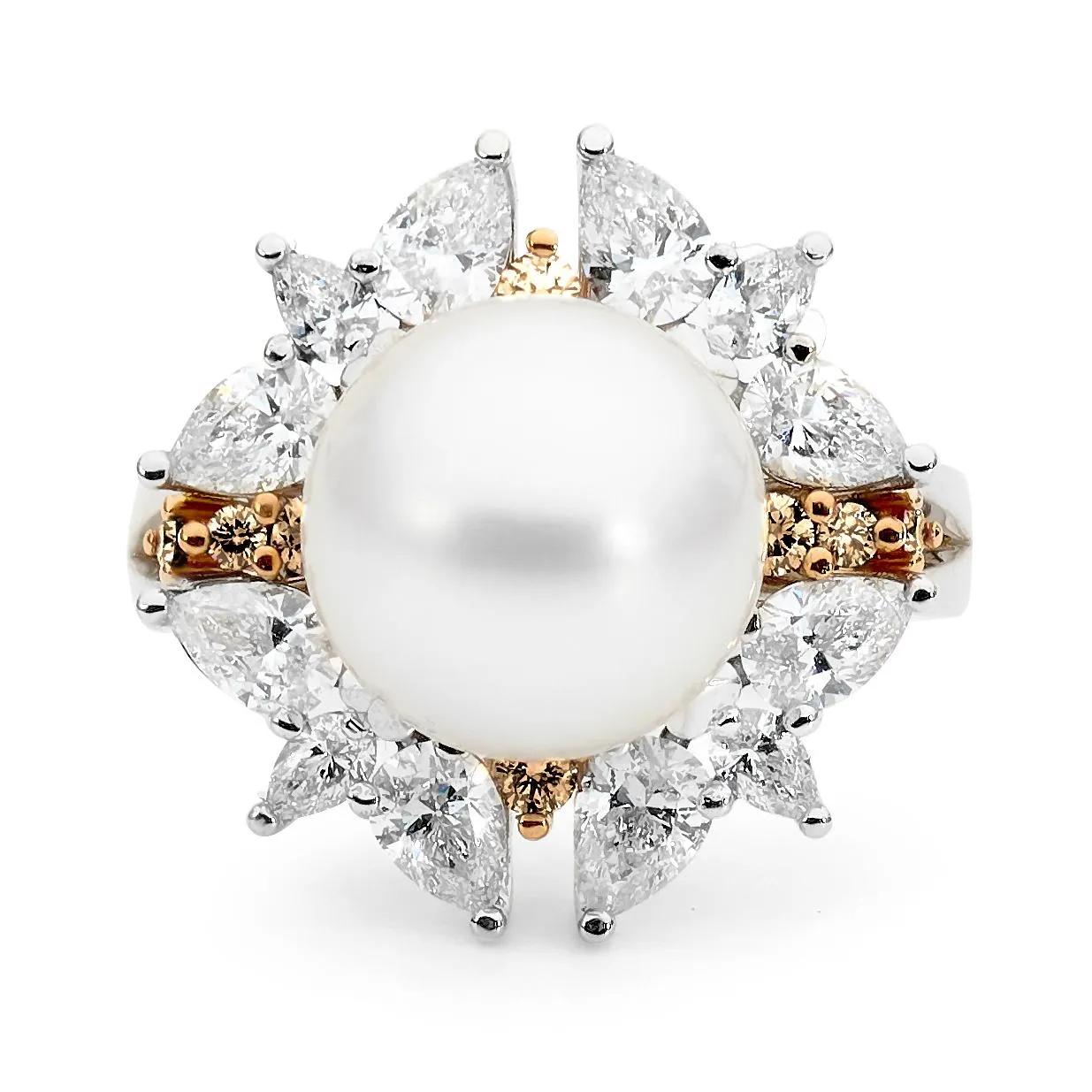 Champagne Diamond & Australian South Sea Pearl Ring