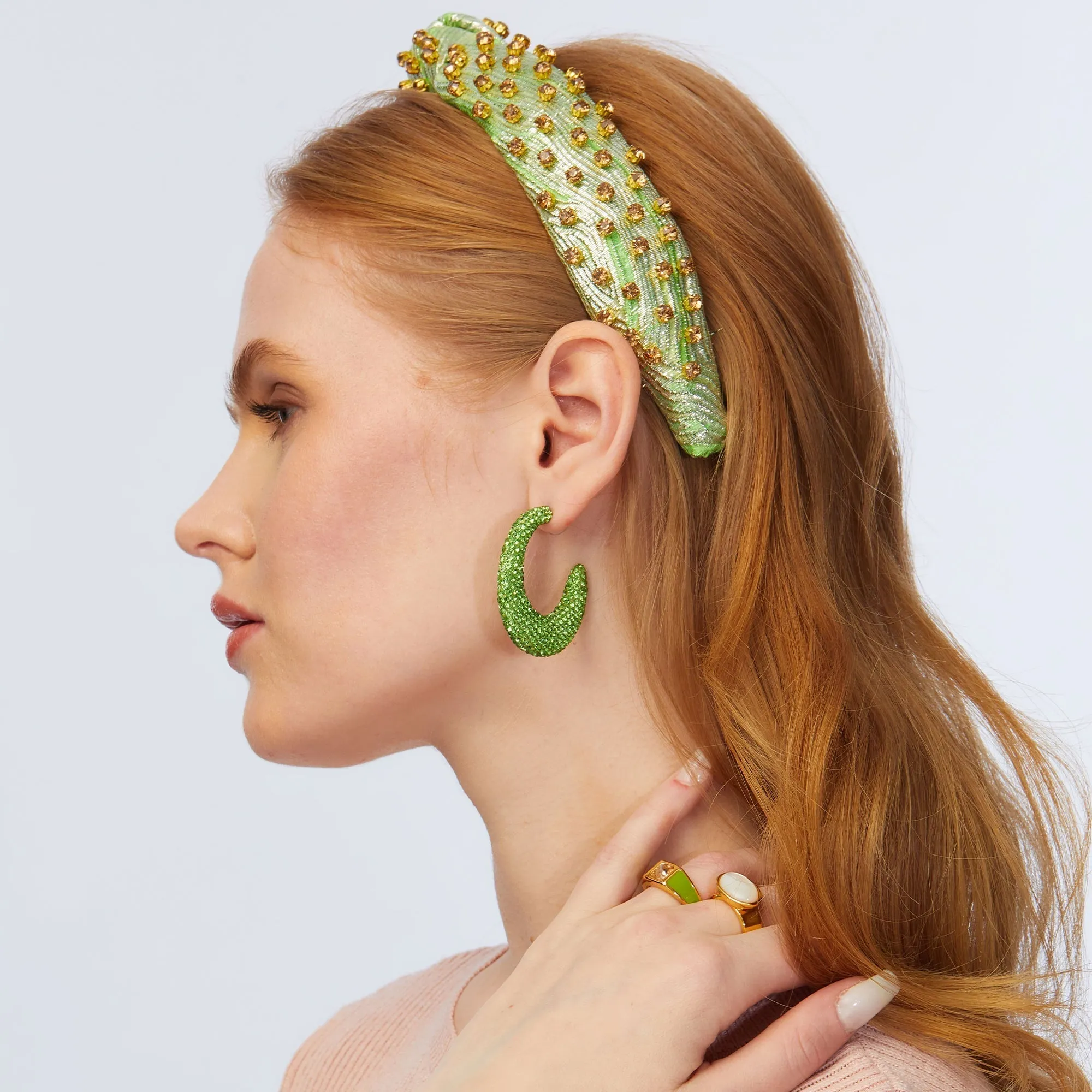 CHARTREUSE ARCHER PAVE HOOP EARRINGS