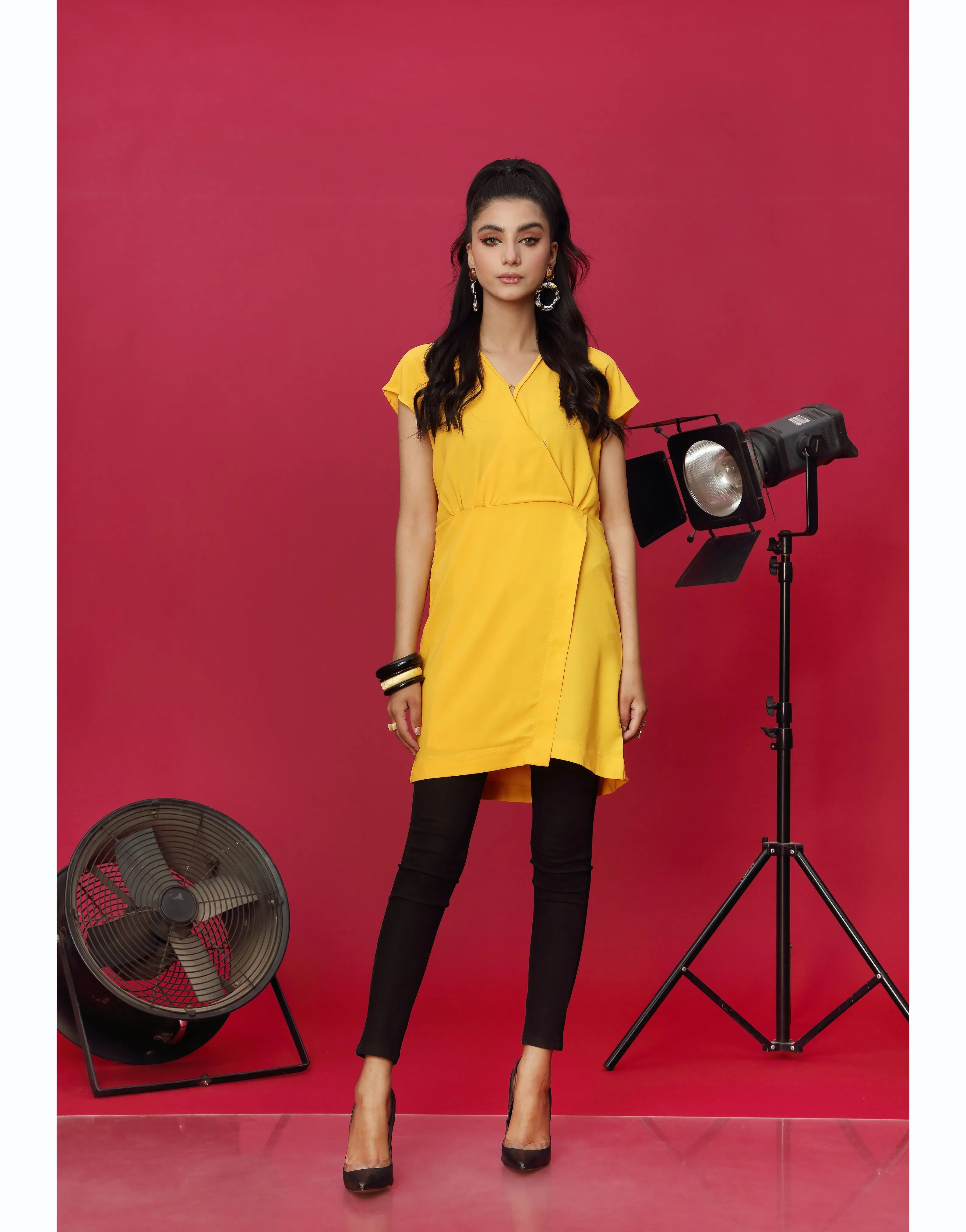 Collar Neck Long Top in Yellow