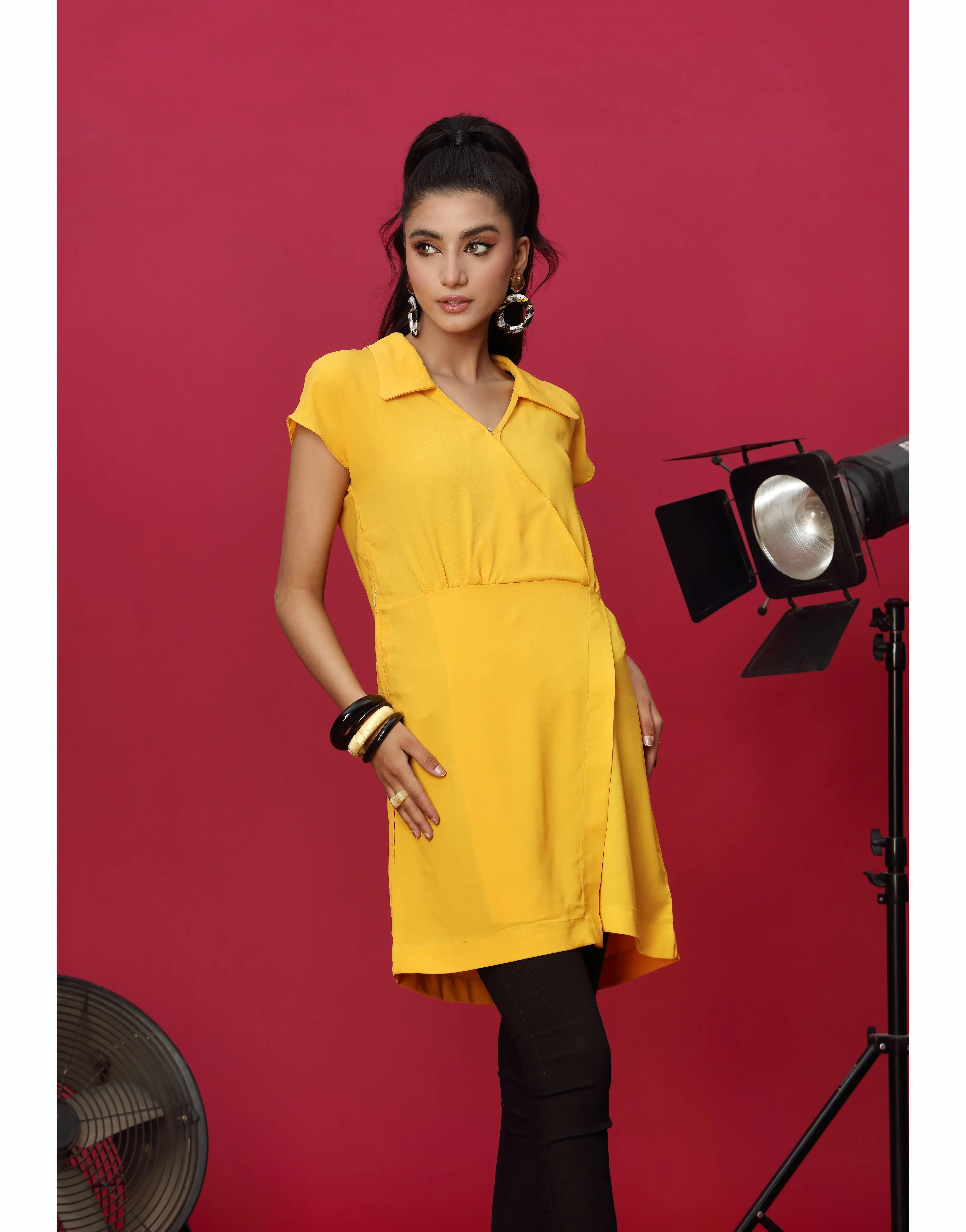 Collar Neck Long Top in Yellow