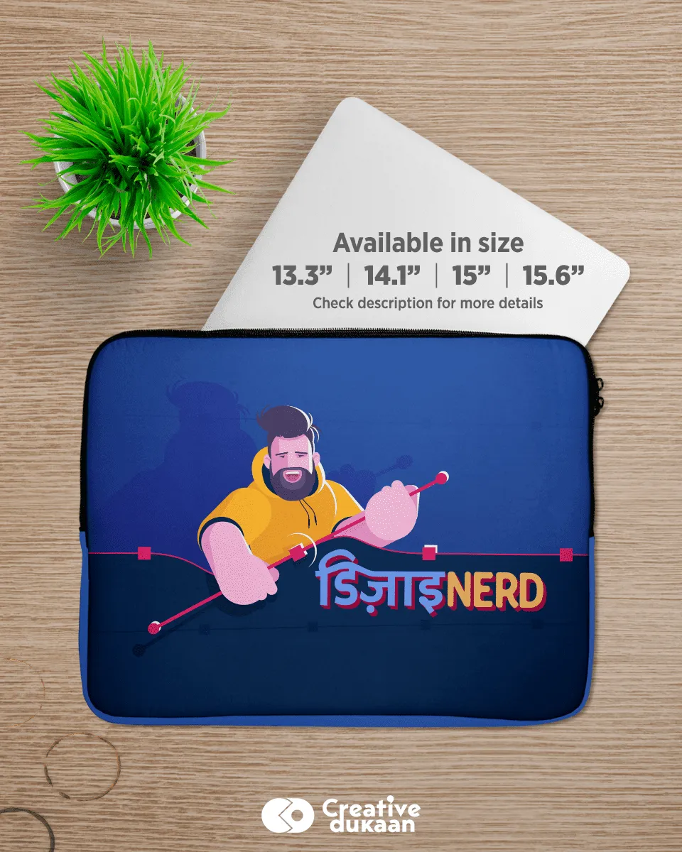 Cool and Quirky Blue Laptop Sleeves with Tagline "Design Nerd"