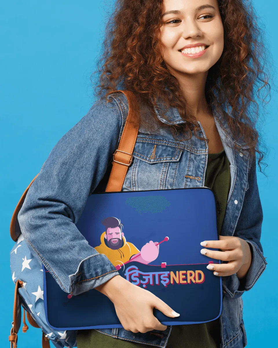 Cool and Quirky Blue Laptop Sleeves with Tagline "Design Nerd"