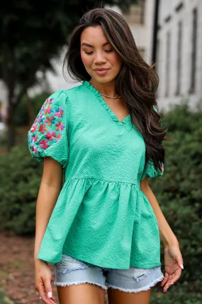 Cute Status Green Puff Sleeve Babydoll Blouse