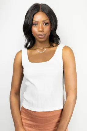 Devoted Square Neck Cropped White Rib Tank