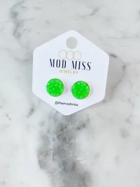 Druzy Stud Earring Neon Green