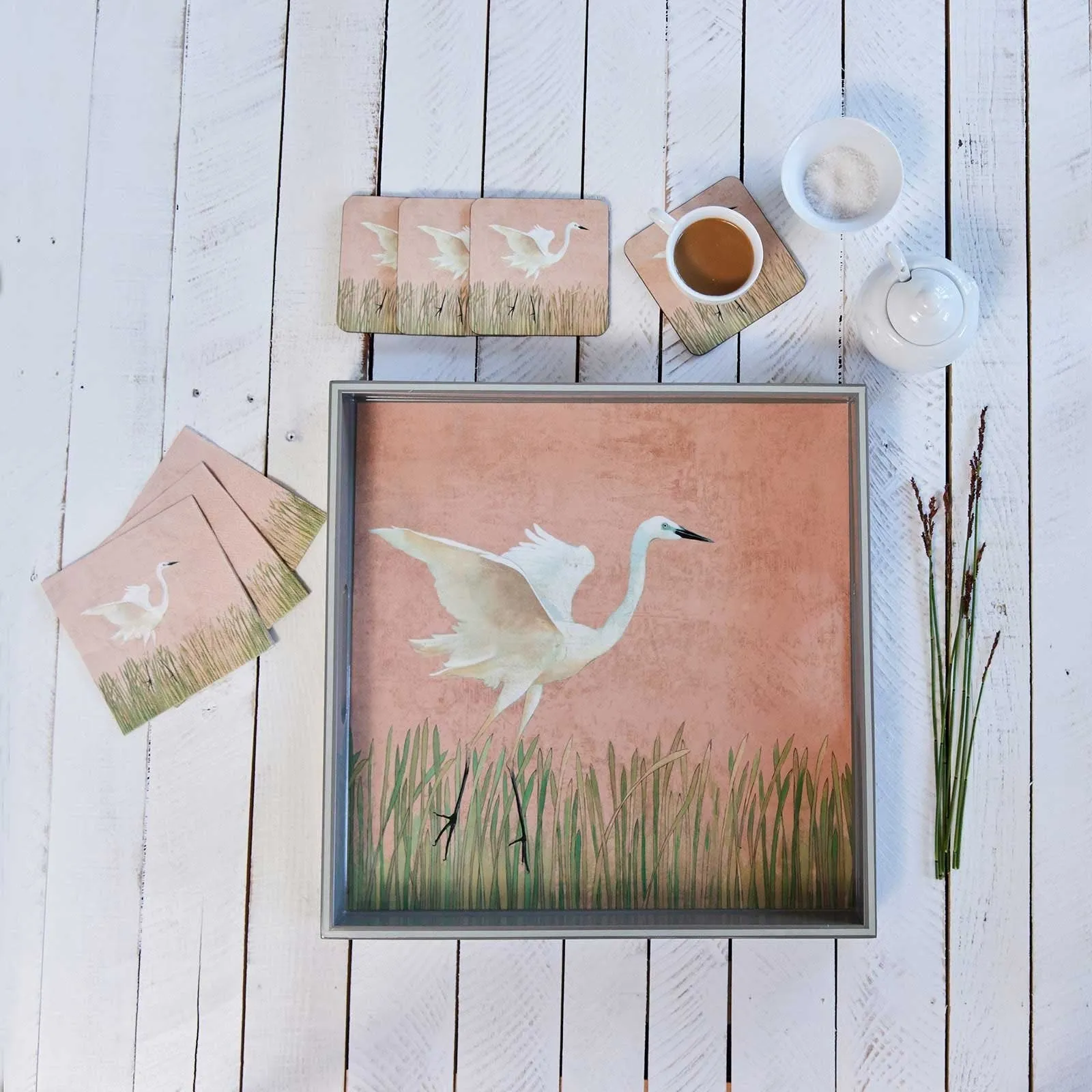 Egret Square Art Coasters - Set of 4