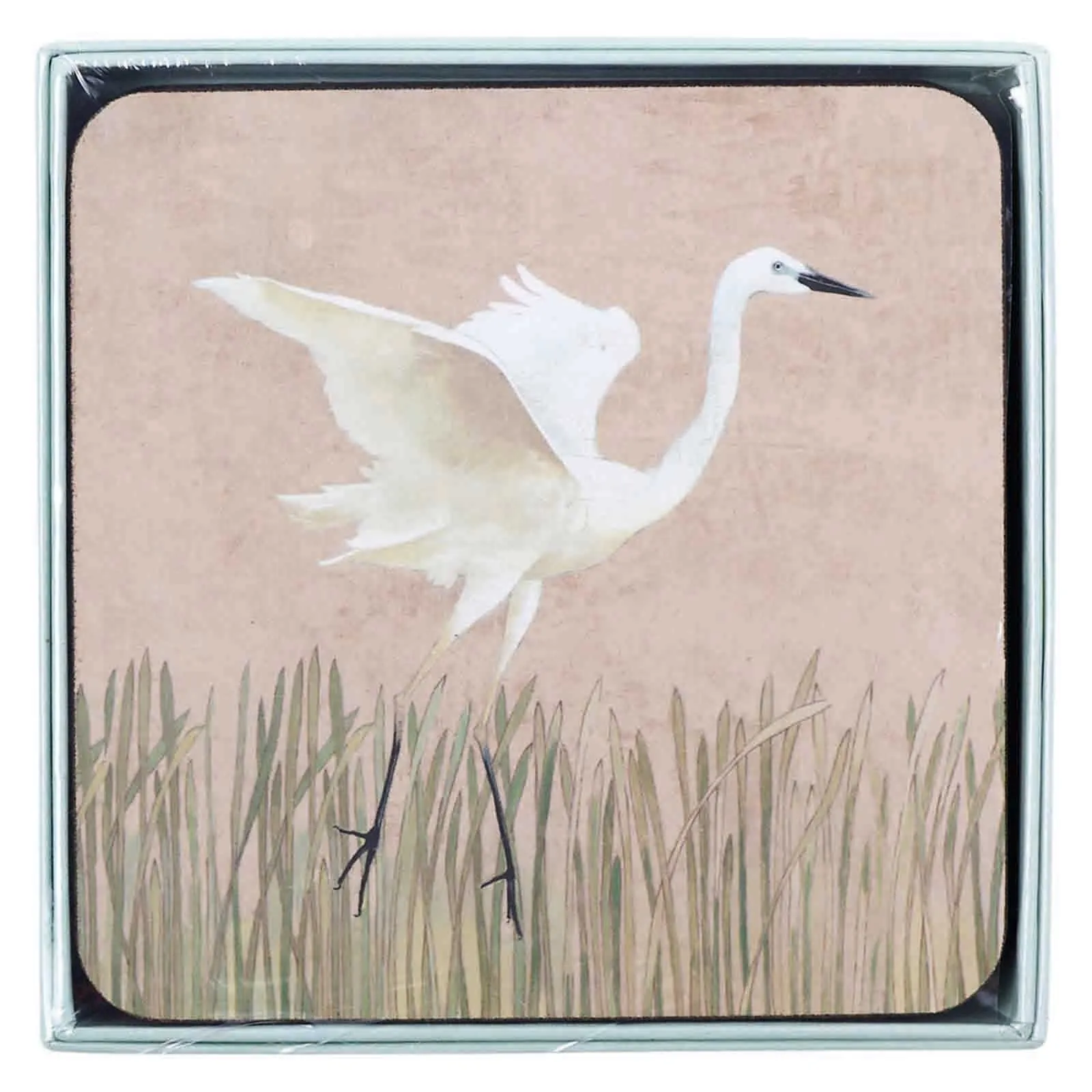 Egret Square Art Coasters - Set of 4