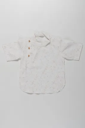 Elegant White Boys Kurta Shirt with Paisley Print - Perfect for Special Occasions