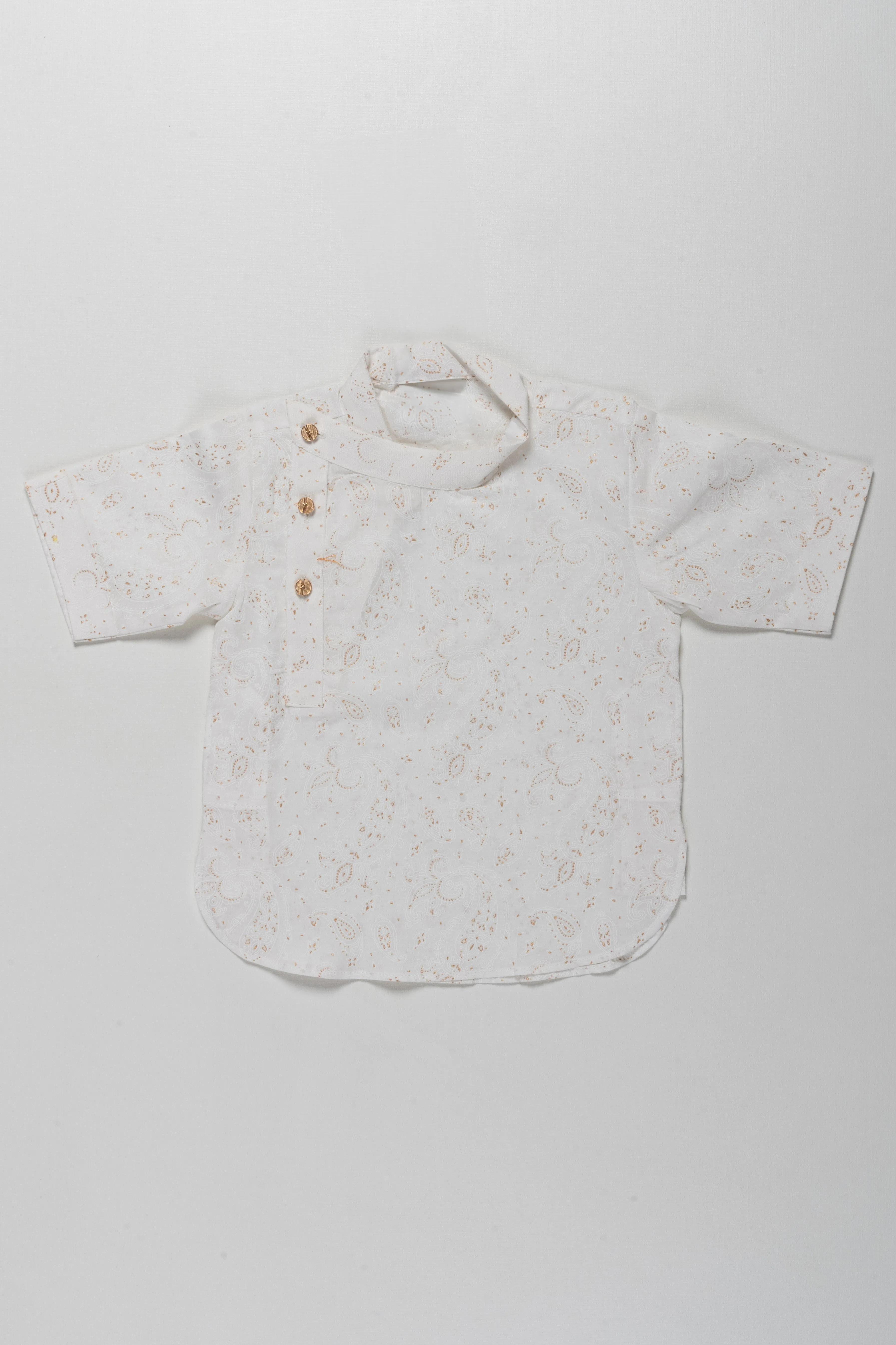 Elegant White Boys Kurta Shirt with Paisley Print - Perfect for Special Occasions