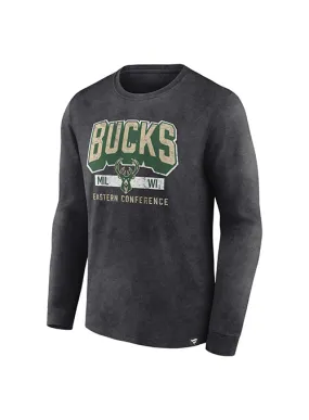 Fanatics Washed Black Milwaukee Bucks Long Sleeve T-Shirt