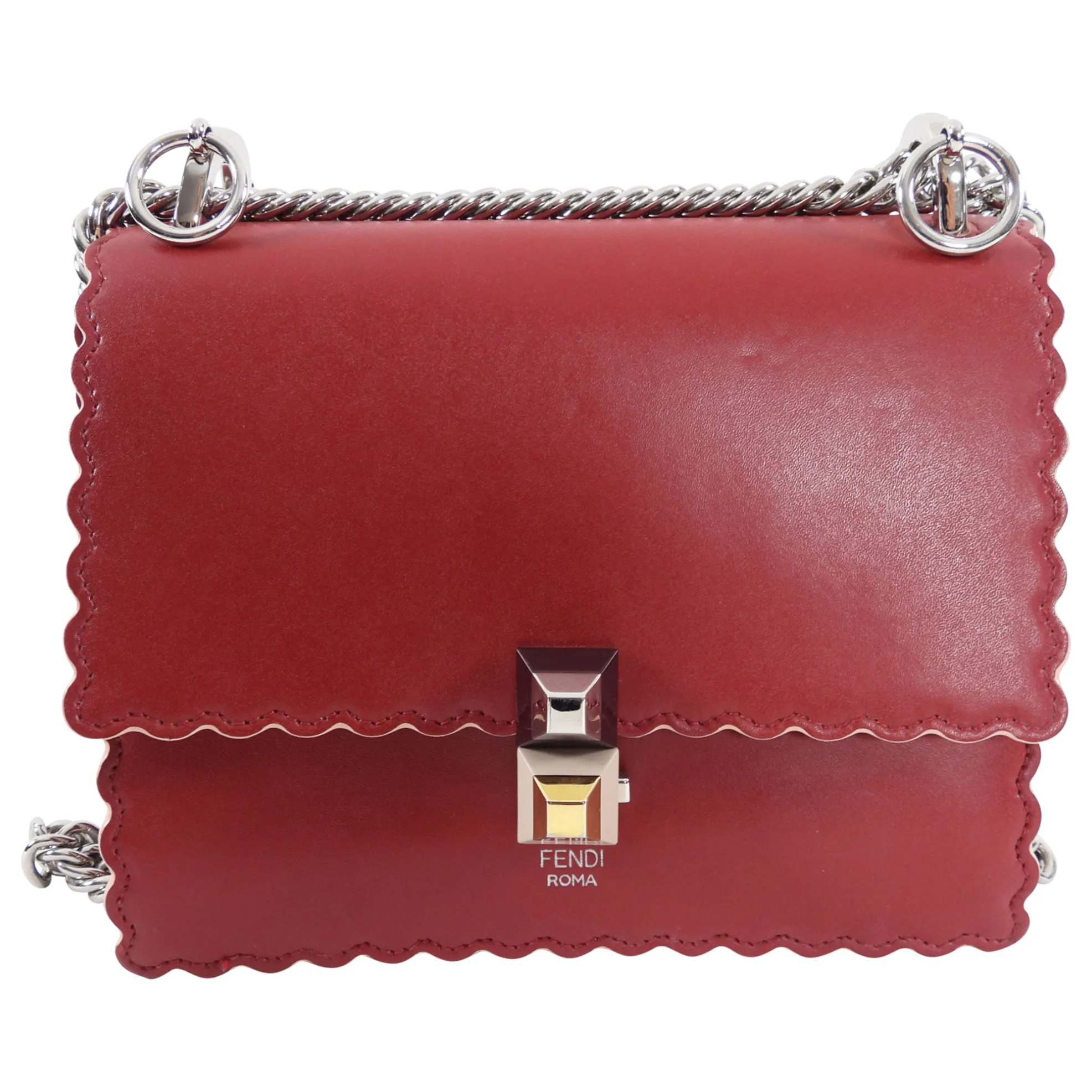 Fendi Dark Red Leather Kan 1 Shoulder Bag