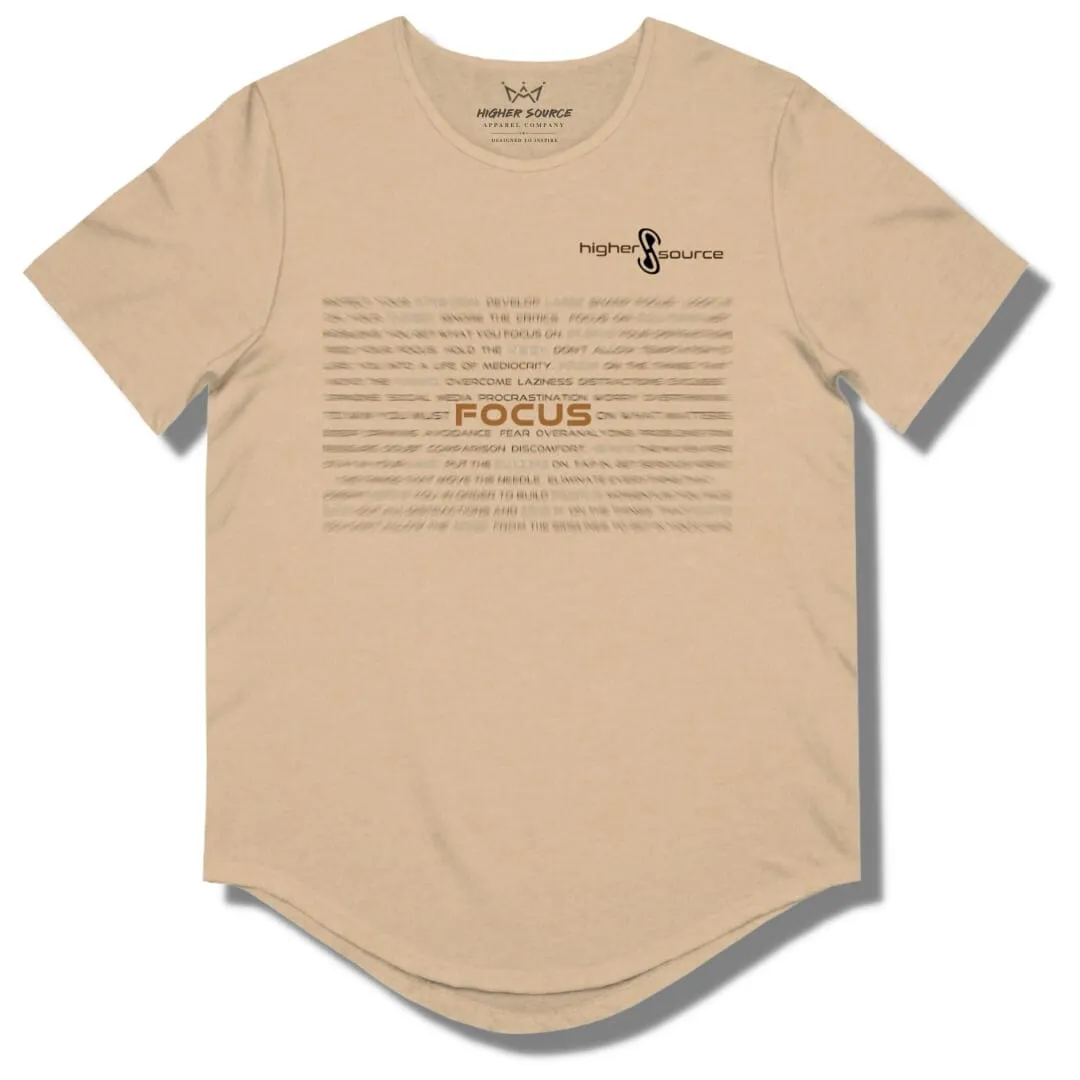 Focus Curved Hem T Shirt - Sand Dune / Heather - Black / Brown