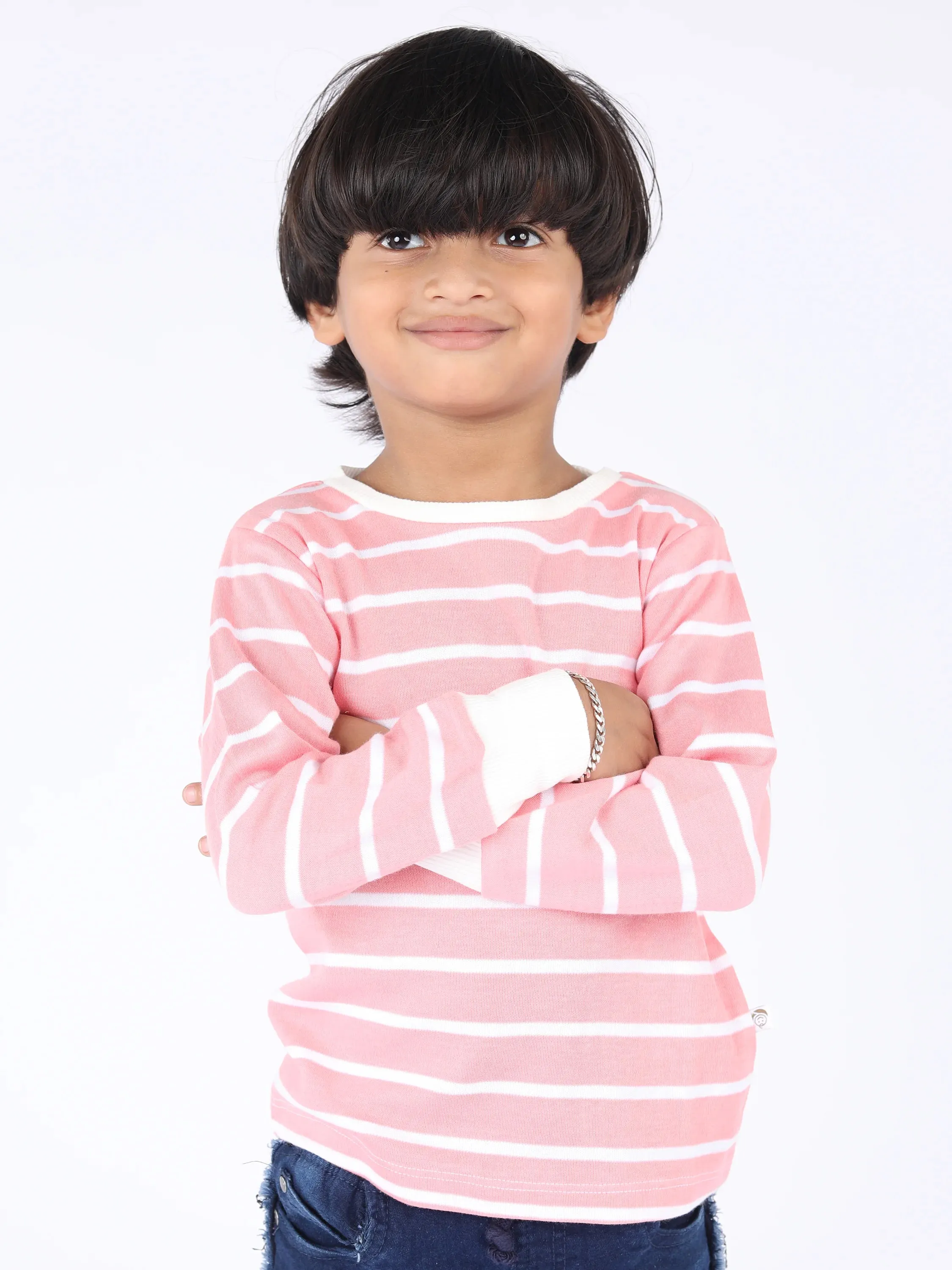 Full sleeve pink & White cuff t-shirt for baby