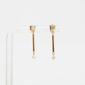 Gold Bar & Double Prong Diamond Drop Earrings