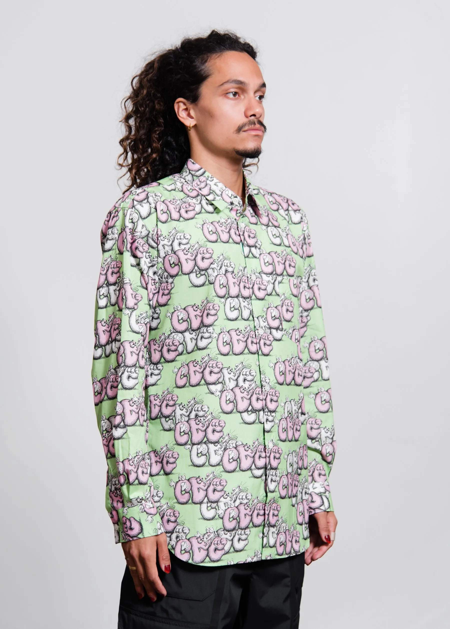 Kaws CDG Logo Print Shirt Green B033