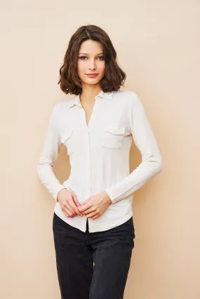 Majestic Soft Touch Long Sleeve Pocket Shirt in Cream