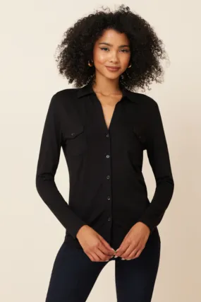 Majestic Soft Touch Long Sleeve Pocket Shirt in Noir