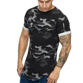 Men's Camouflage T-shirt Breathable Thin Round Neck Short Sleeve Hiking Fishing Training Tops