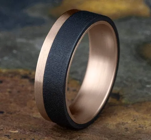 Men's Wedding Band, 6.5MM Tantalum and 14K Rose Gold