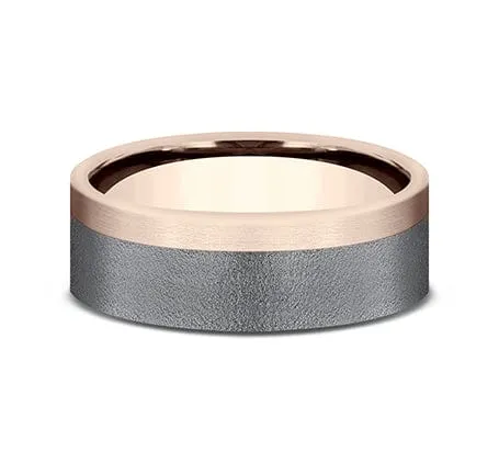 Men's Wedding Band, 6.5MM Tantalum and 14K Rose Gold